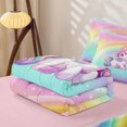 thumbnail image 5 of Homewish Cartoon Unicorn Kids Zipper Full Size Comforter Sets with Fitted Sheet and 2 Pillowcases,Rainbow Gradient Letter C Monogrammed Zipper Bedding Set For Girls Kids,Pink Reversible,4-Piece, 5 of 7