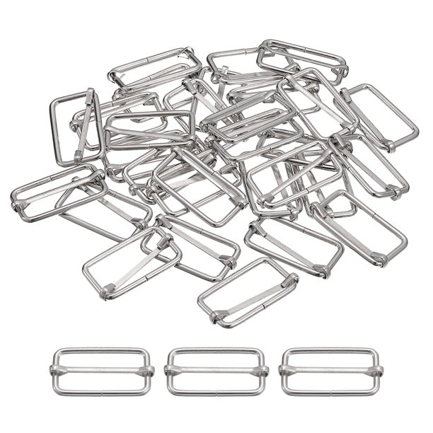 Deslizantes Hebillas, 60uds 32x16x2,8mm Metal Rectángulo Tri-deslizante Deslizamiento Hebilla Rodillo Pasador Hebilla Ajustador para Cinturón Bolso DIY Accesorios, Plateado Tono