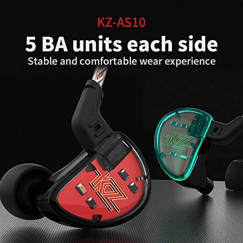 KZ AS10 IEM Headphone, 5 Balanced Armature Driver KZ Earbuds Wired Earphone, Stereo HiFi in Ear Monitor Headphone Musician Headset Earphone with Detachable 2 Pin Cable