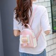 thumbnail image 3 of Fashion Mini Backpack Women PU Leather Patchwork Designer Shoulder Bag Portable Female Travel Backpack Silver, 3 of 6
