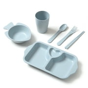 6pcs Kids Dinnerware Set Lightweight Plate with Dividers and Handle Degradable Dishwasher Safe Plastic Baohd