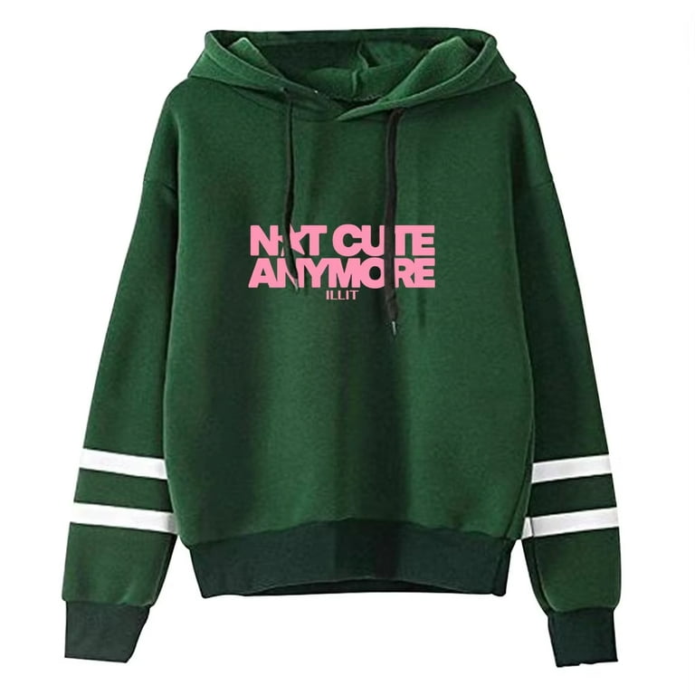 ILLIT Not cute anymore hooded drawstring pocketless sweatshirt men