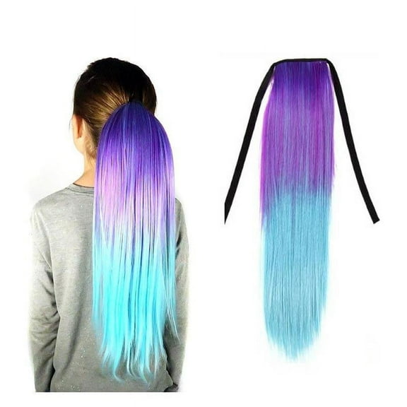 Jellybean Purple/Aqua Straight Ombre Ponytail Hair Extensions