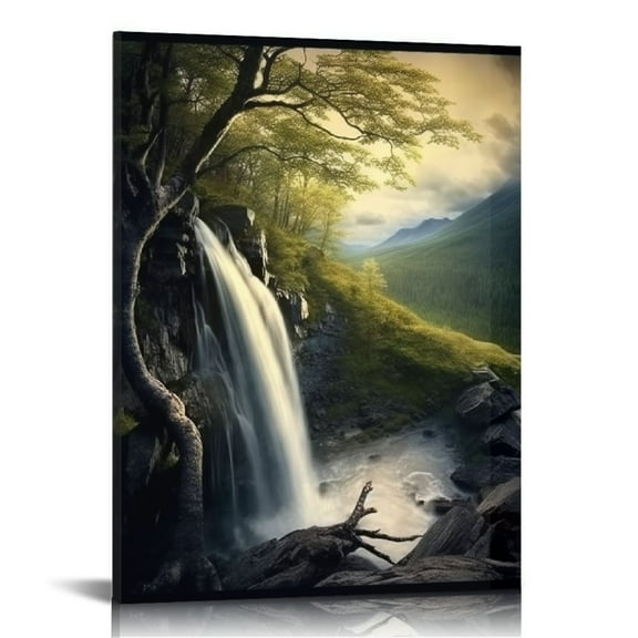 ONETECH Landscape Canvas Wall Art Nature Picture Artwork Waterfall Scenic Painting Framed for Bathroom Home Wall Decor 12x16 in