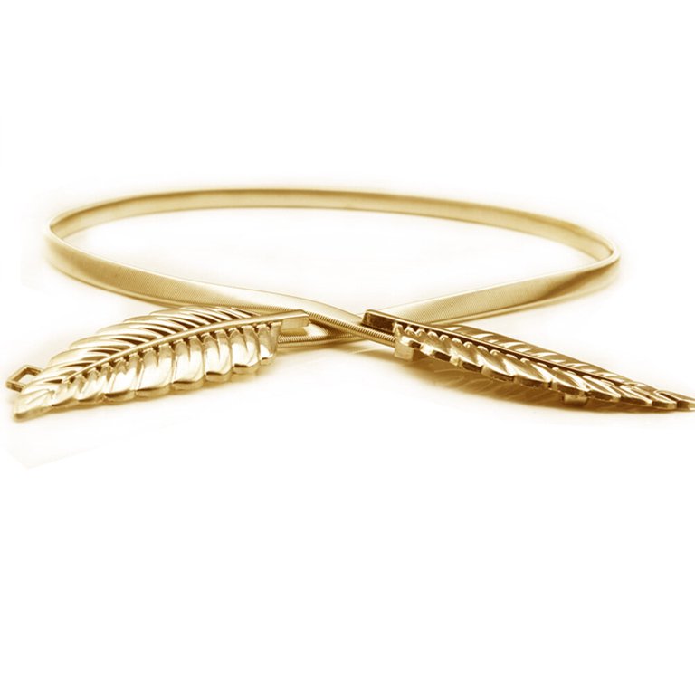 Golden Leaf Shape Decorative Stretch Belt for Women Elegant  display picture 1