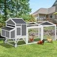 thumbnail image 3 of YODOLLA 95" Chicken Coop with Wheels, Poultry Cage Wooden Chicken Hutch Tractor with Run, Nesting Boxes, Ramps, Removable Tray, 3 of 9