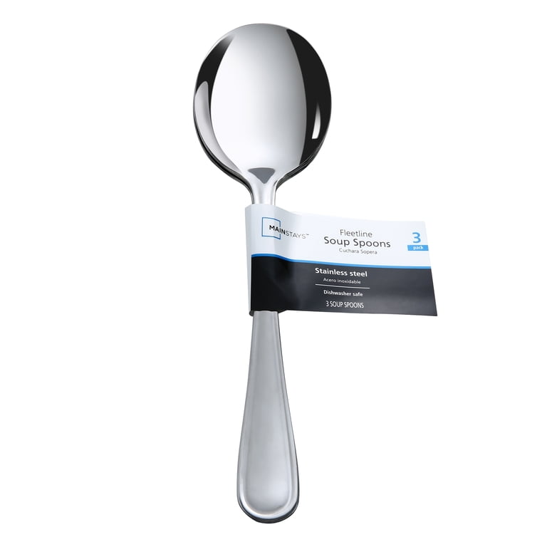 Mainstays Fleetline Adult Stainless Steel Soup Spoon,3-Pack