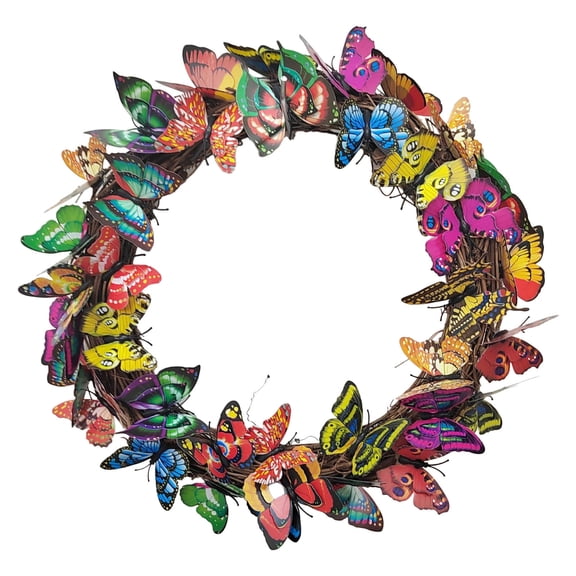 DAMAI 15.7 Inches Artificial Butterfly Wreath Front Window Garland Home Garden Door Hanging Wall Decor, Outdoor Decorative Welcome Wreath for Front Door Wall Window Spring Party Decoration