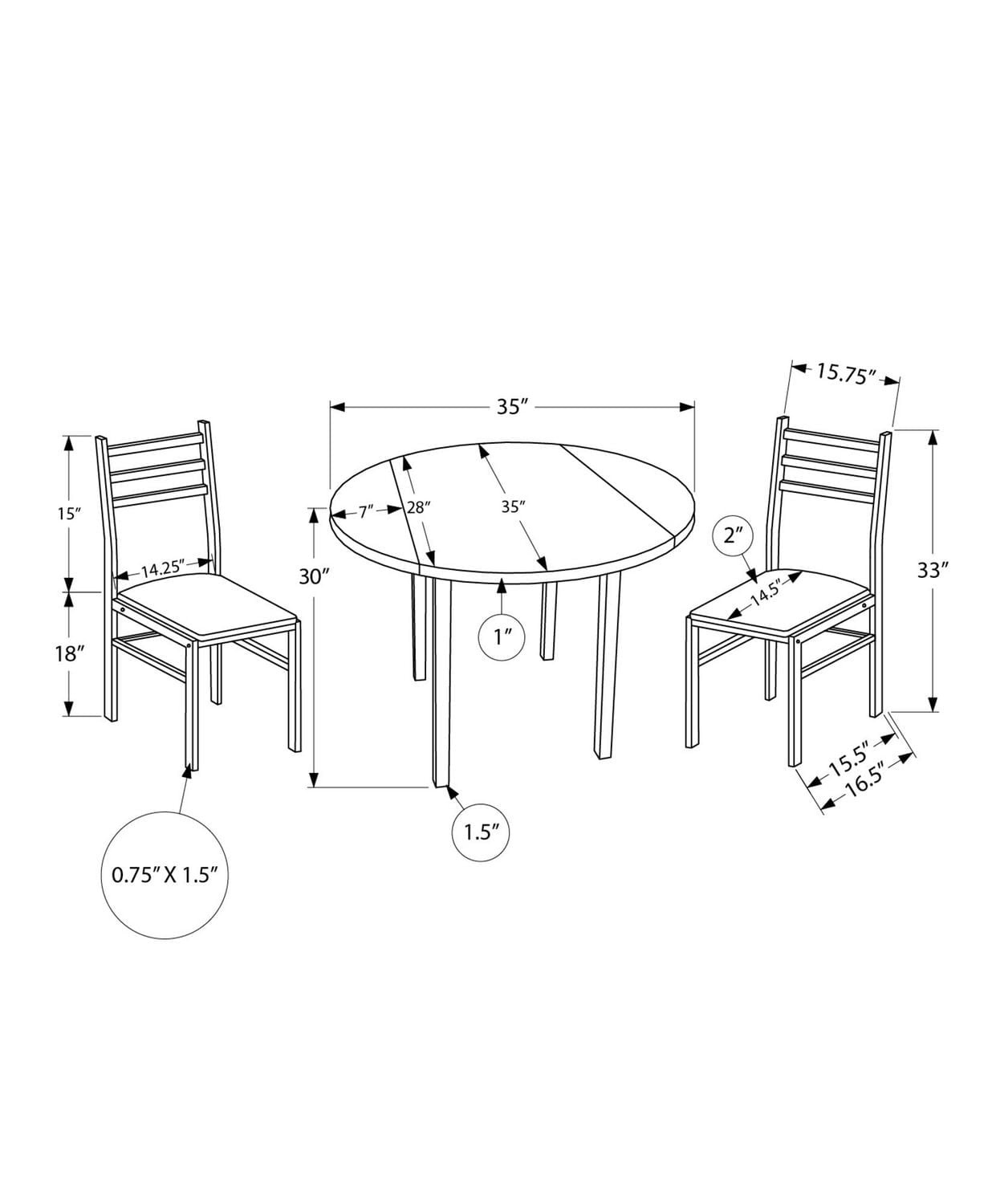 Monarch Specialties  Ensemble De Table À Manger, Ensemble 3pcs, Petit, Tablette Rabatante 35", Cuisine, Métal Noir, Stratifié Gris, Contemporain, Moderne