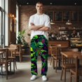 thumbnail image 5 of Men's pajama pants with a creepy neon skeleton and skull graphic print， soft home pajama pants， casual and comfortable loose fit pajama pants， elastic waistband, 5 of 10