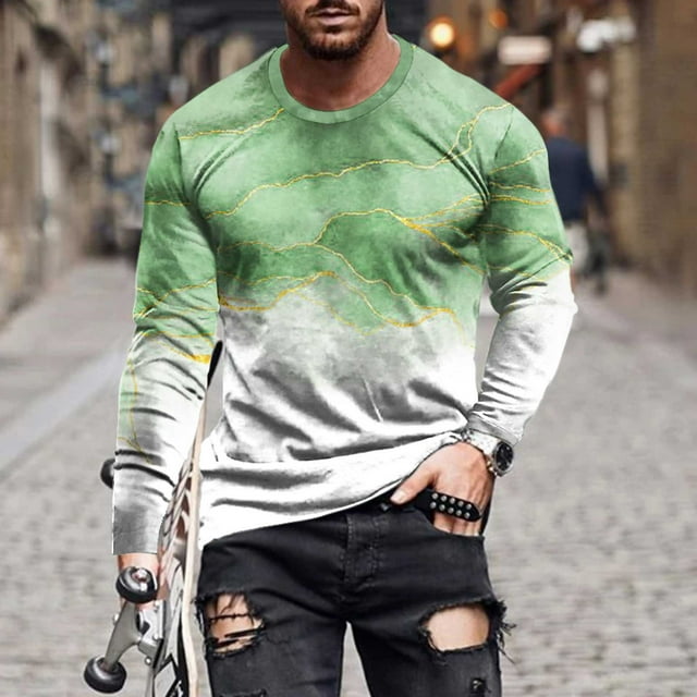 TIMIFIS T-Shirt pour Homme Classique Incontournable Chemises pour Hommes Hauts Décontractés Col Rond Chandail à Enfiler Manches Longues T-Shirt Hauts Été Vêtements Confortables Chemise à Imprimé Graphique Vintage-Greenfall