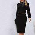 thumbnail image 2 of LYXSSBYX 2 Piece Outfit for Women Skirt Women's Long Sleeved Round Neck Solid Knitted Top Skirt Set, 2 of 4