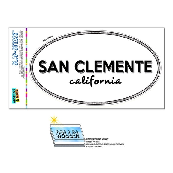 San Clemente, CA - California - Black and White - City State - Oval Laminated Sticker