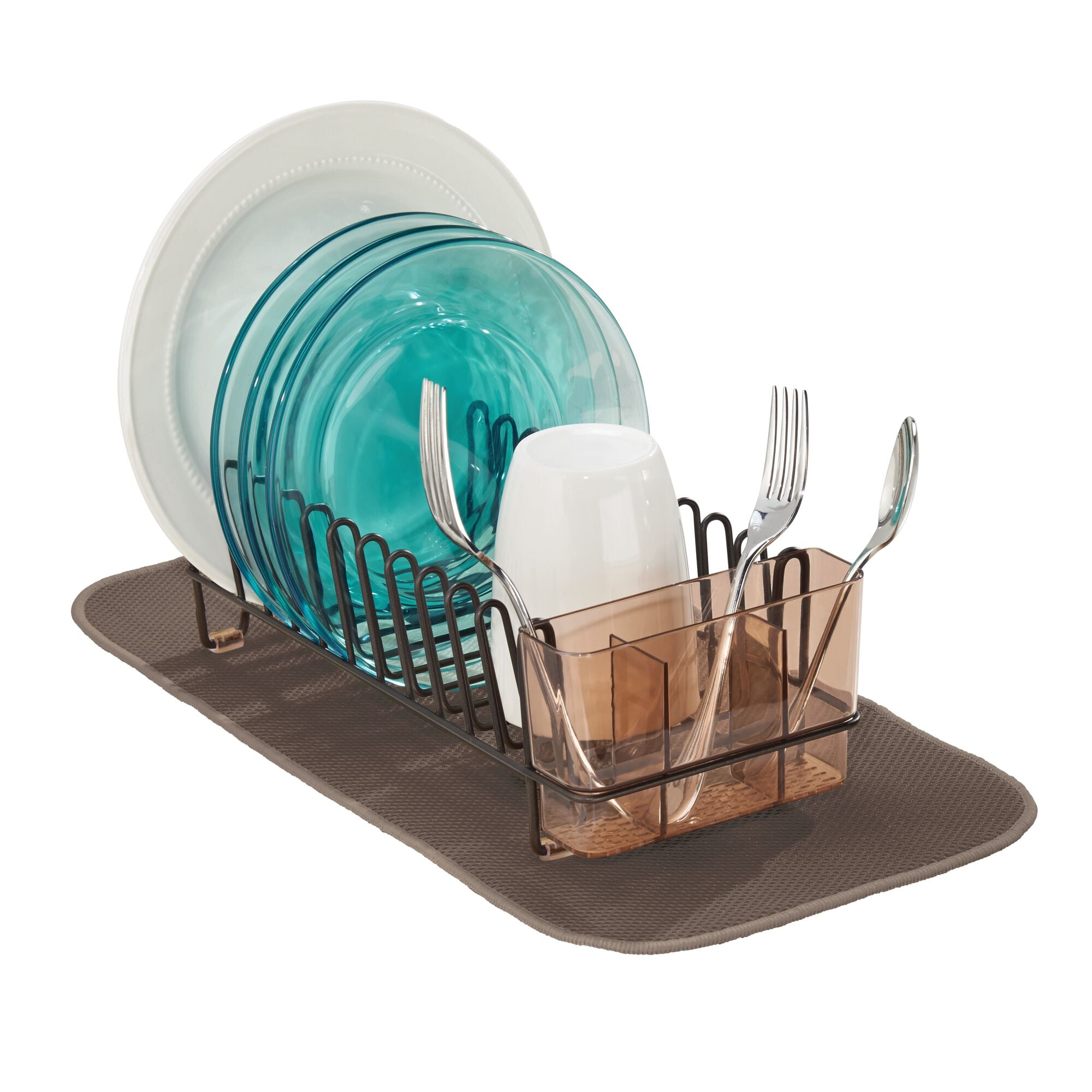 mDesign Kitchen Counter Dish Drying Rack/Microfiber Mat, Set of 2