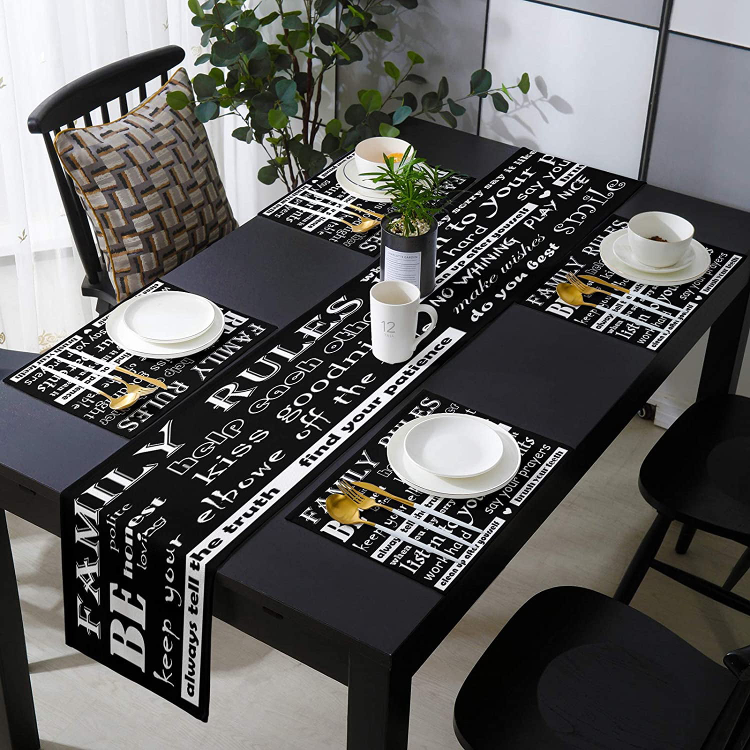 Iguohao Table Runner With 6 Place Mats, What Size Table Runner For 6 Chair Dining