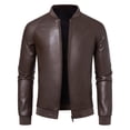 thumbnail image 5 of Men's Motorcycle PU Leather Jacket, Youth Casual Stand Collar Coat, Stylish Outerwear for Everyday Wear, Trendy Fashionable Design, 5 of 16