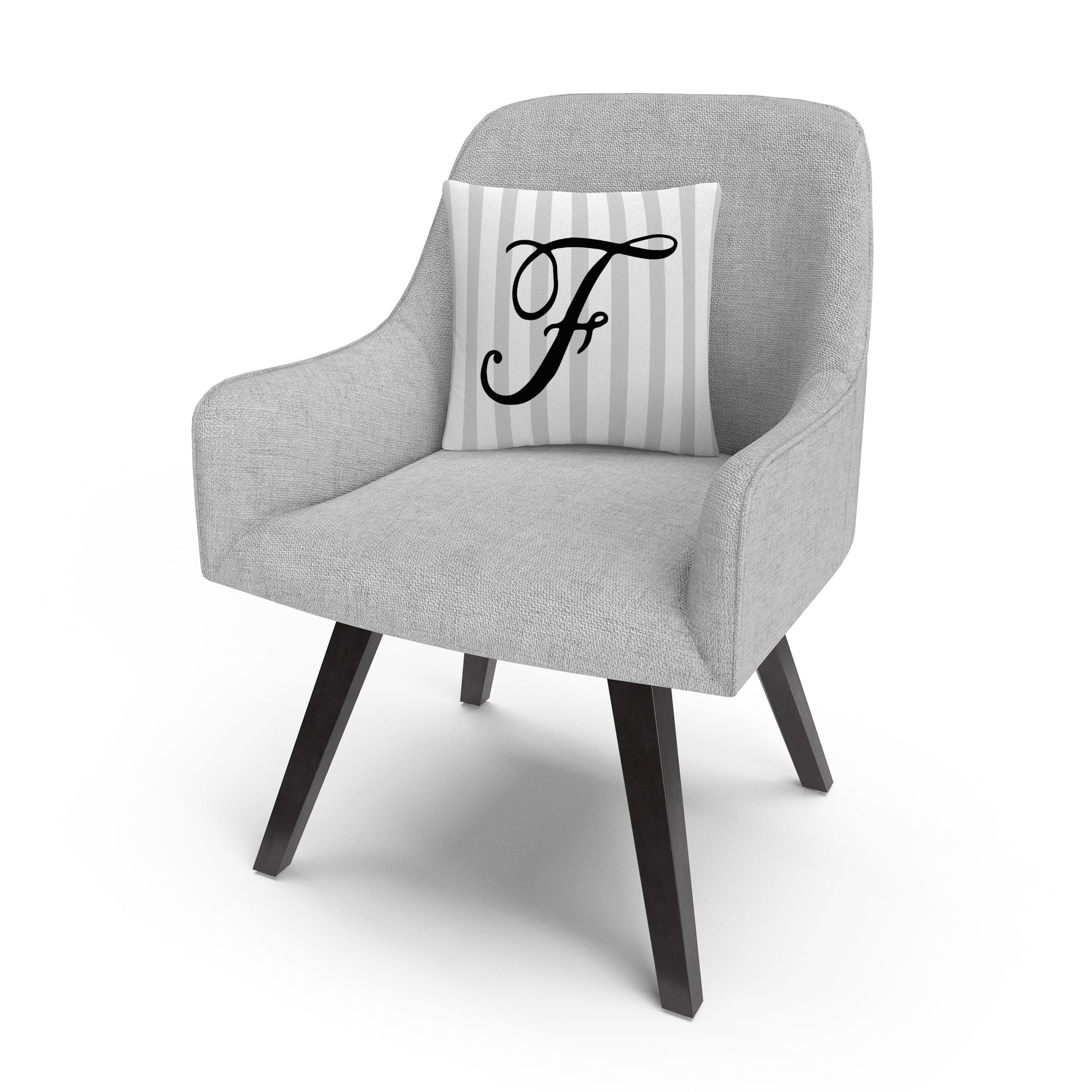 Gray Striped Ornate Letter Script F By Abc 16 X 16 Decorative Throw Pillow