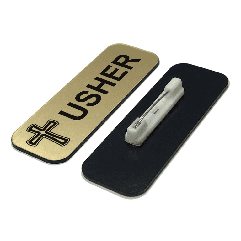 Usher Name Tag Badge – 1x3", Silver With Cross Design, 3-Pack, Pin Fastener Included For Church & Events