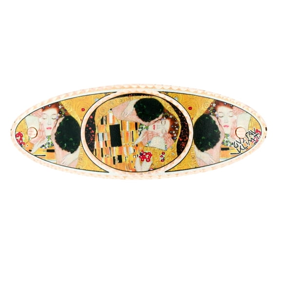 FRONT LINE JEWELRY Gustav Klimt “The Kiss” Hair Clip, Handmade Copper Oval French Barrette, Artistic Hair Accessory, Art-Inspired Hair Jewelry for Women