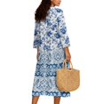 thumbnail image 2 of DISNIMO Floral Printed Womens 3/4 Sleeve Maxi Dresses Loose V Neck Dress Casual Midi Dress Beach Vacation Shift Dresses Fashion Spring Outfits, L, 2 of 6
