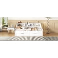thumbnail image 3 of Kacho Twin to King Size Daybed Frame with Storage Bookcases, 2 Drawers, and Charging Design, Wooden Daybed with Built-in Bookshelves for Teens, Captain Bed, Easy Assembly, White, 3 of 9