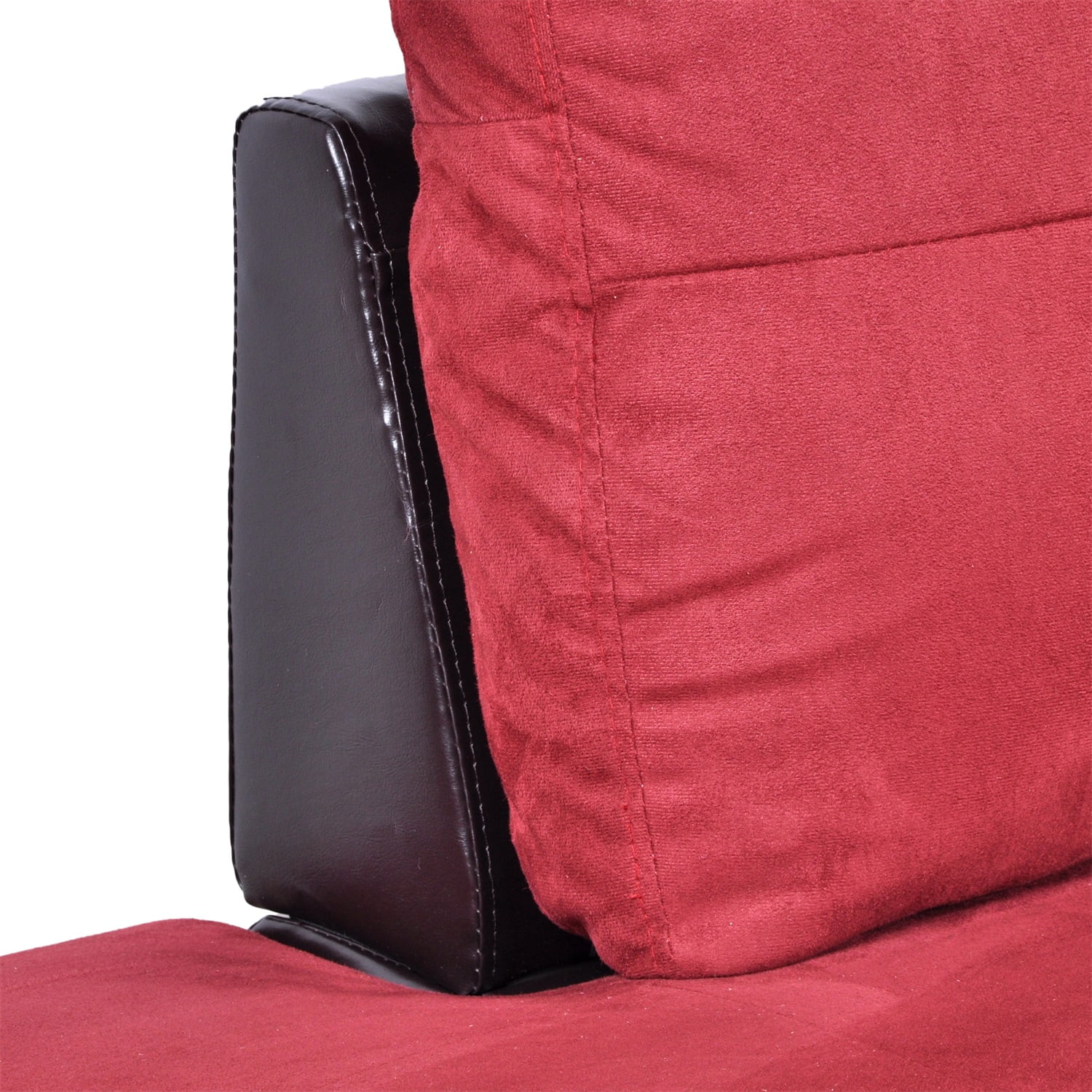 Hommoo Modern L Shaped Sectional Couch, 4 Seats Flannel and PVC Sectional Sofa Couch Set, Living Room Furniture Set, Red