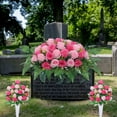 thumbnail image 1 of BKER 1PC Cemetery Flowers For Cemetery Faux Rose Realistic Silk Cemetery Flowers Bouquet With Saddle In Decorative Lasting Cemetery, 1 of 5