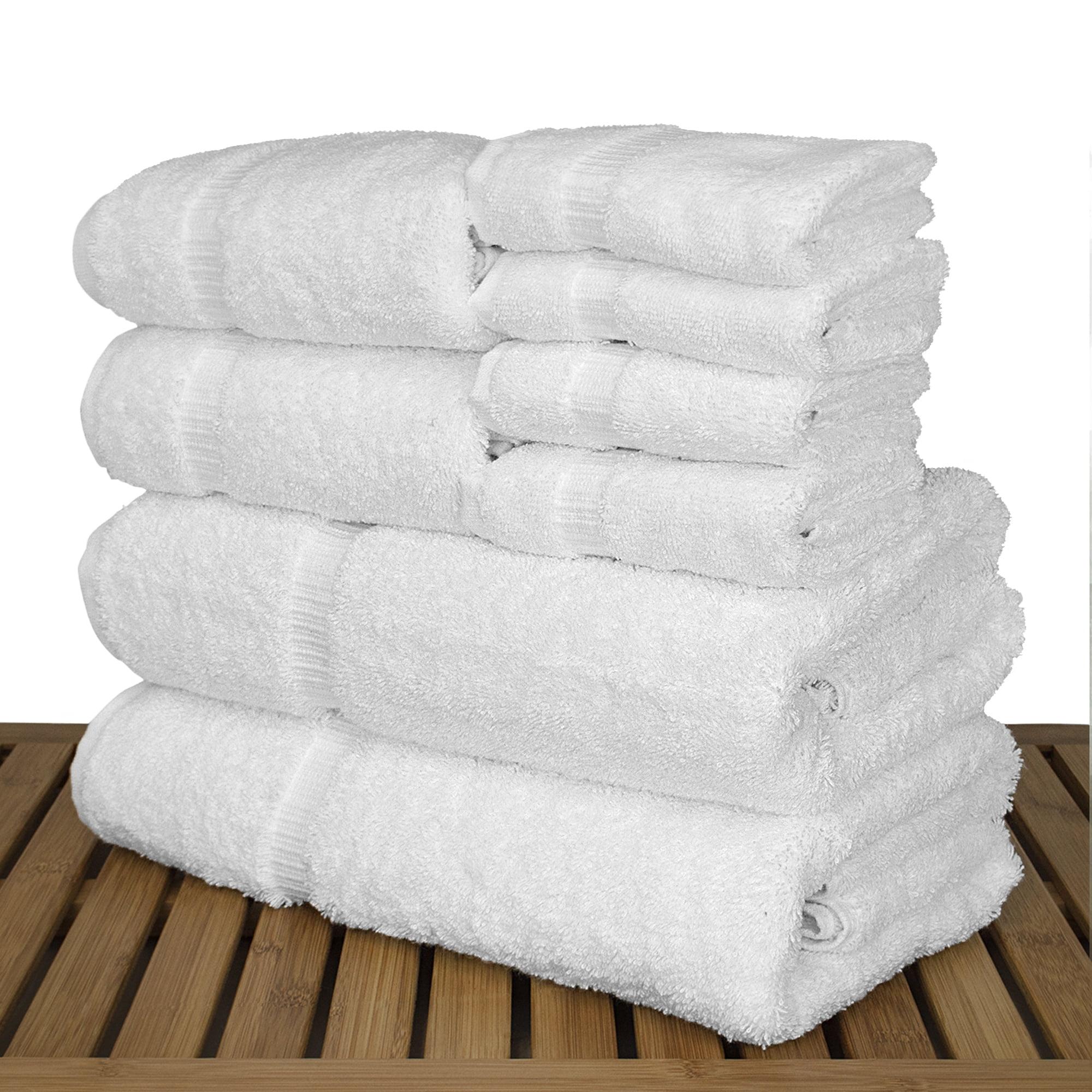 Luxury Hotel & Spa Quality, Highly Absorbent 100% Turkish Cotton, 750+ GSM, Eco Friendly Towel, Bathroom and Kitchen Dobby Border Towels, 2 Bath Towel, 2 Hand Towel, 4 Washcloths (8 Piece, White)