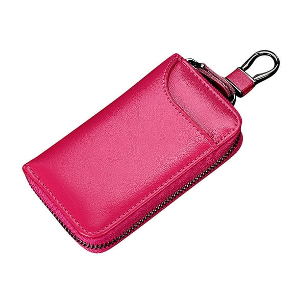 High Capacity Leather Key Pouch Large Capacity Zipper Car Key Case