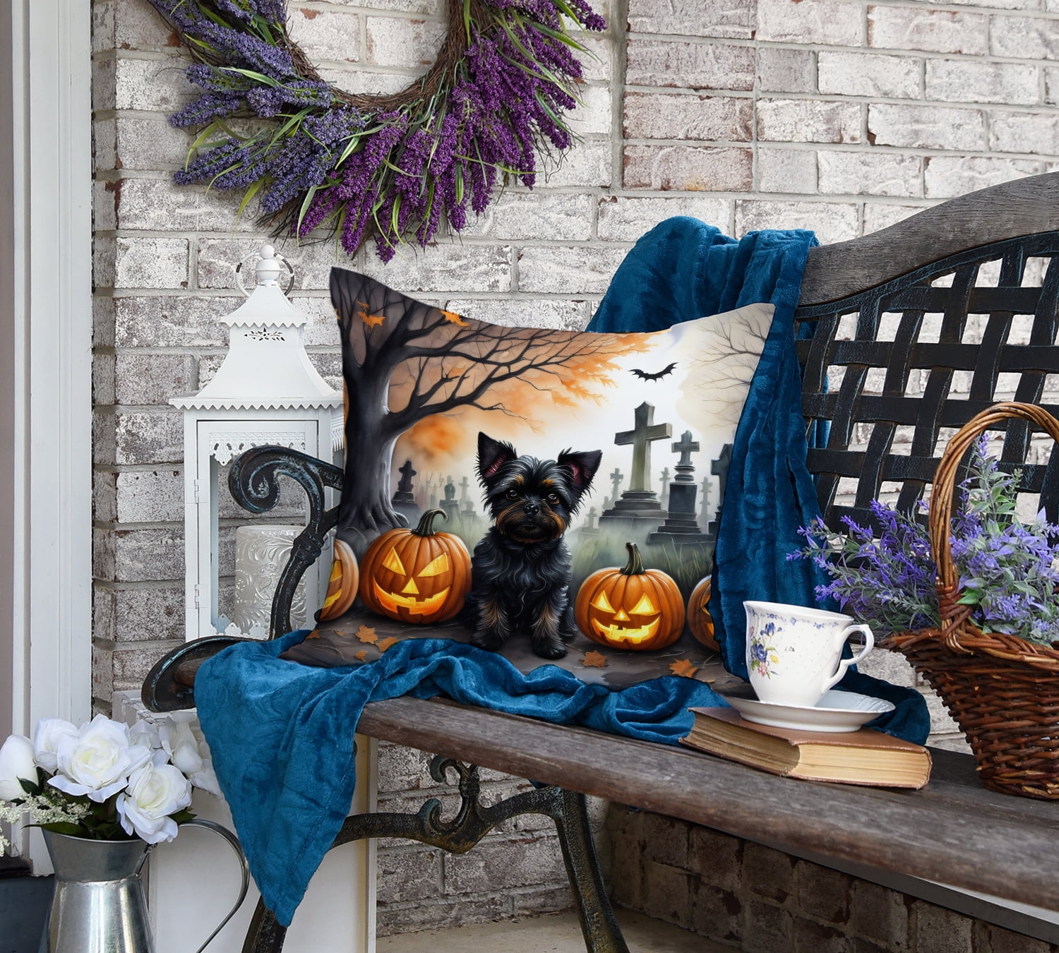 Affenpinscher Spooky Halloween Fabric Decorative Pillow 18 in x 18 in