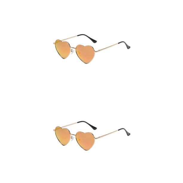 Sonducket Gafas de sol en forma de corazón Marco de metal dorado y lentes Tac para protección solar elegante Gafas de sol reflectantes rojas rojo reflectante 2Conjunto