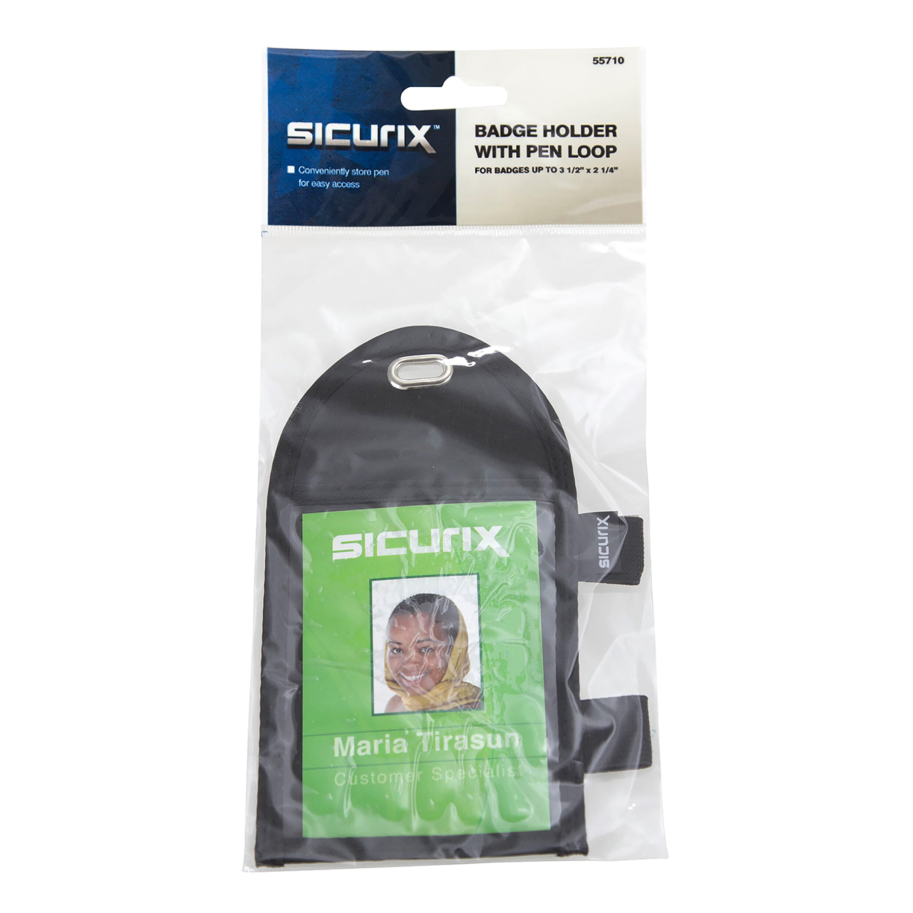 SICURIX Pen Loop ID Neck Pouch Badge Holder, Vertical, Black, Pack of 3
