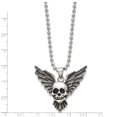 thumbnail image 3 of Stainless Steel Antiqued and Polished Skull with Wings 22in Necklace; 22 inch; for Adults and Teens; for Women and Men, 3 of 3
