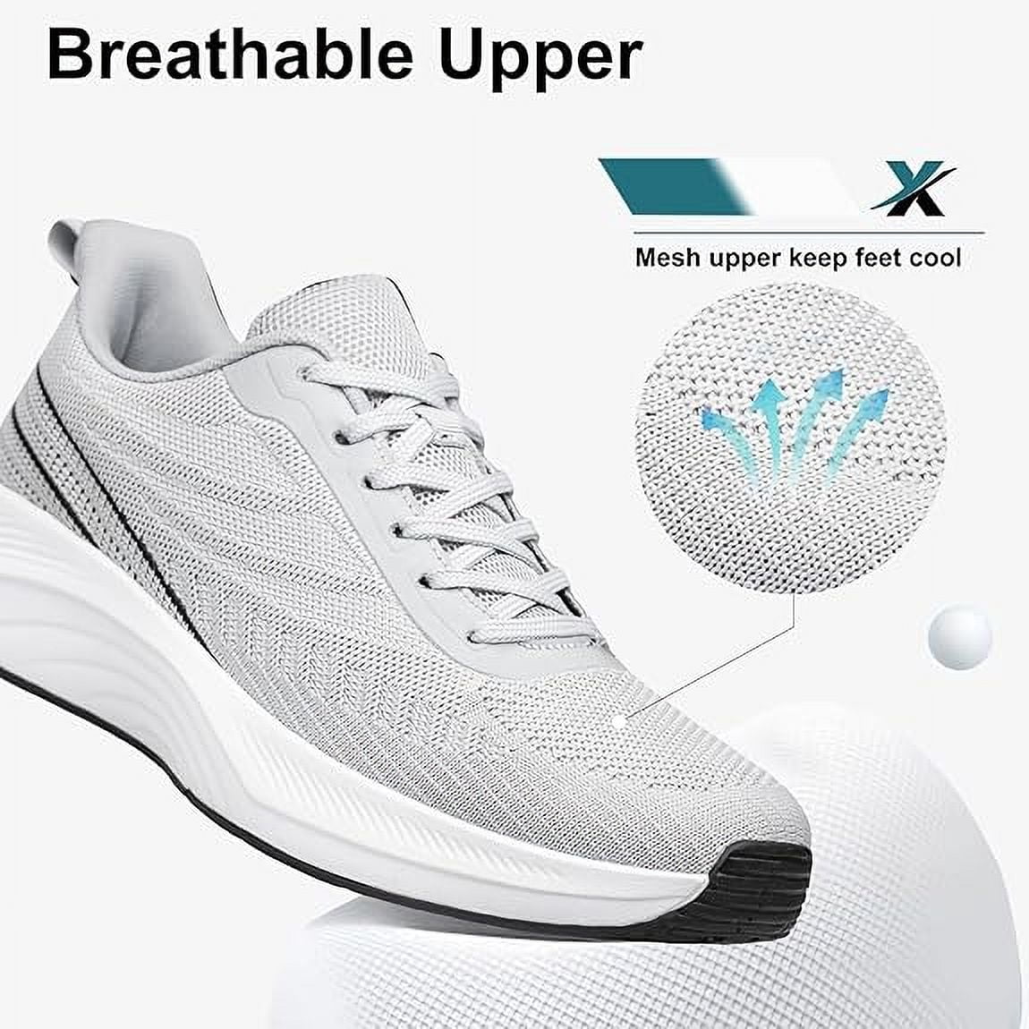 vibdiv Men's Comfortable Walking Shoes Lightweight Breathable Non-Slip Fashion Running Sneakers Light Grey Size 8