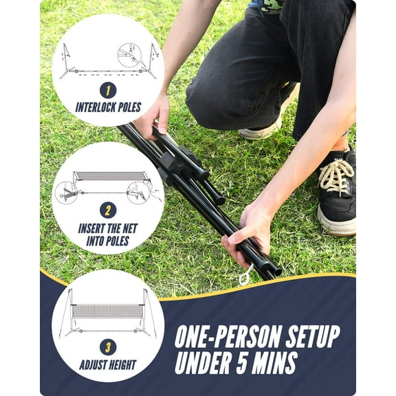 17FT Badminton Volleyball Combo Net Set for Backyard, 5.1ft-7.4ft Adjustable Heigh Portable Sports Net with Poles, 4 Badminton Rackets, 3 Shuttlecocks and Volleyball for Driveway Game