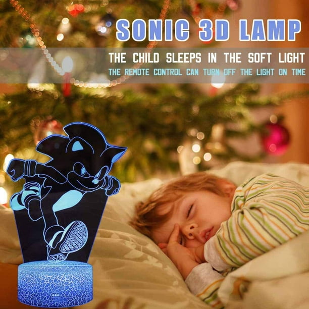 Illusion 3D Sonic The Hedgehog Night Light - 2 Pattern 16 Color Change  Decor Lamp avec télécommande Décoration de chambre d'enfants, éclairage  créatif pour les enfants et les fans de Sonic The