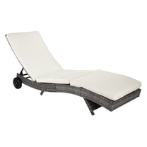 Wicker Patio Chaise Lounge - Outdoor PE Rattan Sun Lounger with Cushions & Wheels - Adjustable Backrest - Cream White