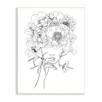 Line Drawing Botanical Floral Bouquet Over Person Face Botanical & Floral Graphic Art Unframed Art Print Wall Art