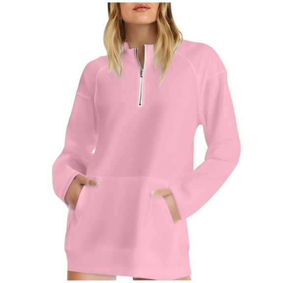 Puliio Womens Hoodies Solid Color Half Zip Pullover With Side Pockets Womens Long Sleeve Slouchy Casual Fasion Hooded Sweatshirts