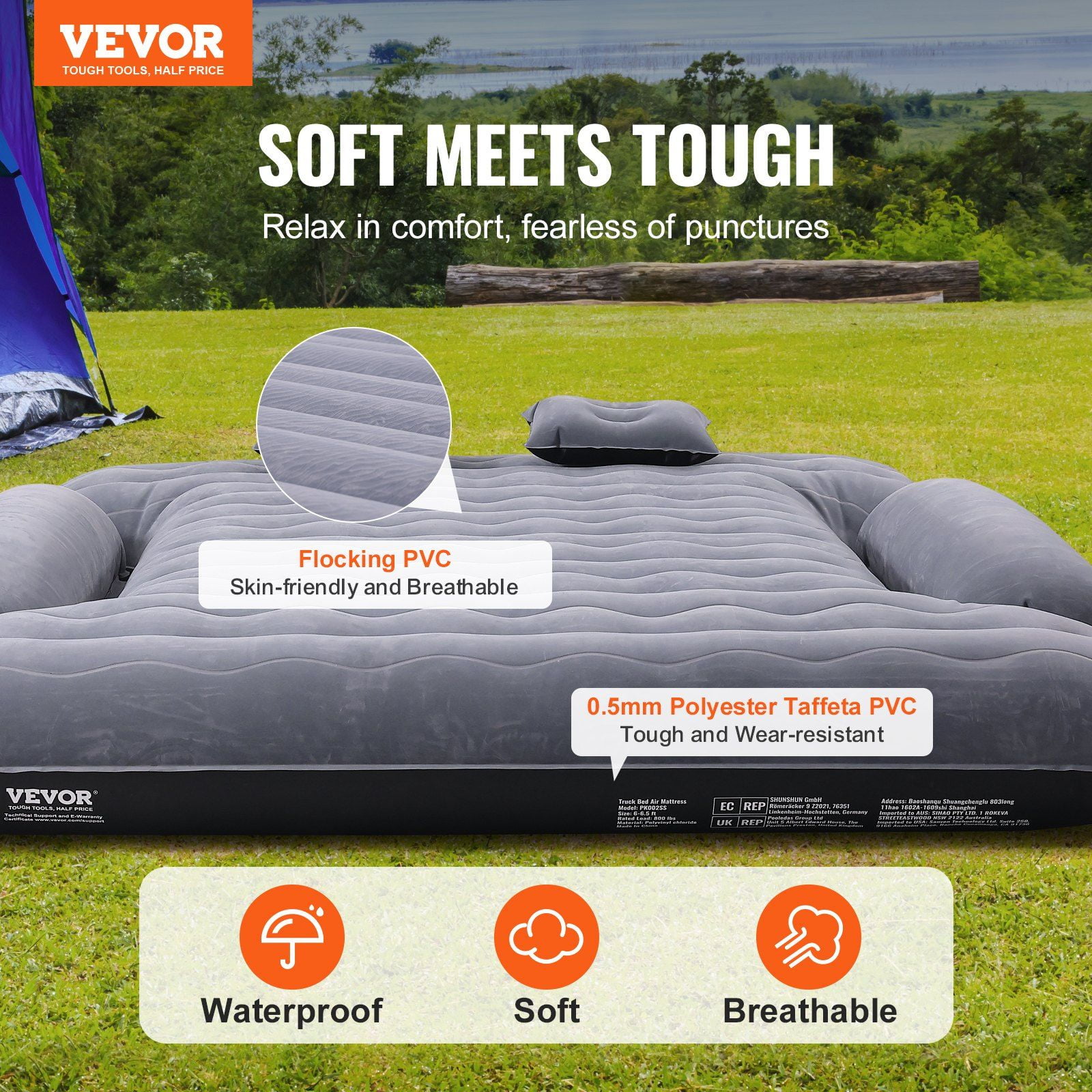 Truck Bed Air Mattress for 6-6.5 ft Beds, Inflatable Camping Mattress w/ 12V Pump, 2 Pillows & Bag, Fits Ford F150/250/350, Chevy Silverado, Dodge Ram