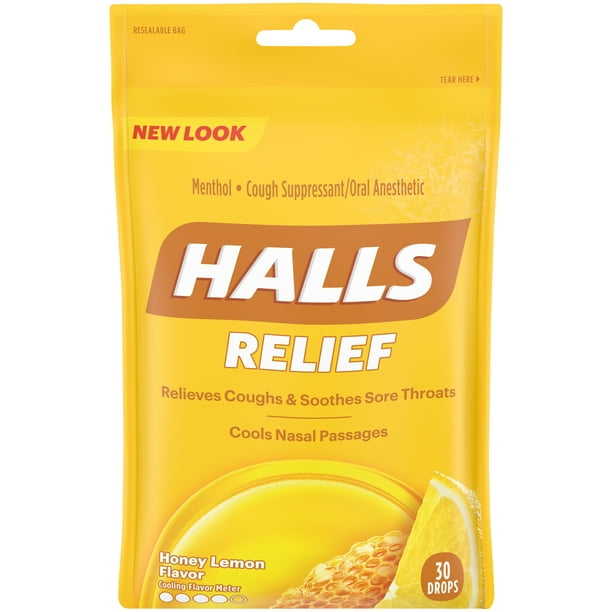 HALLS Relief Honey Lemon Flavor Cough Drops, 1 Bag (30 Total Drops