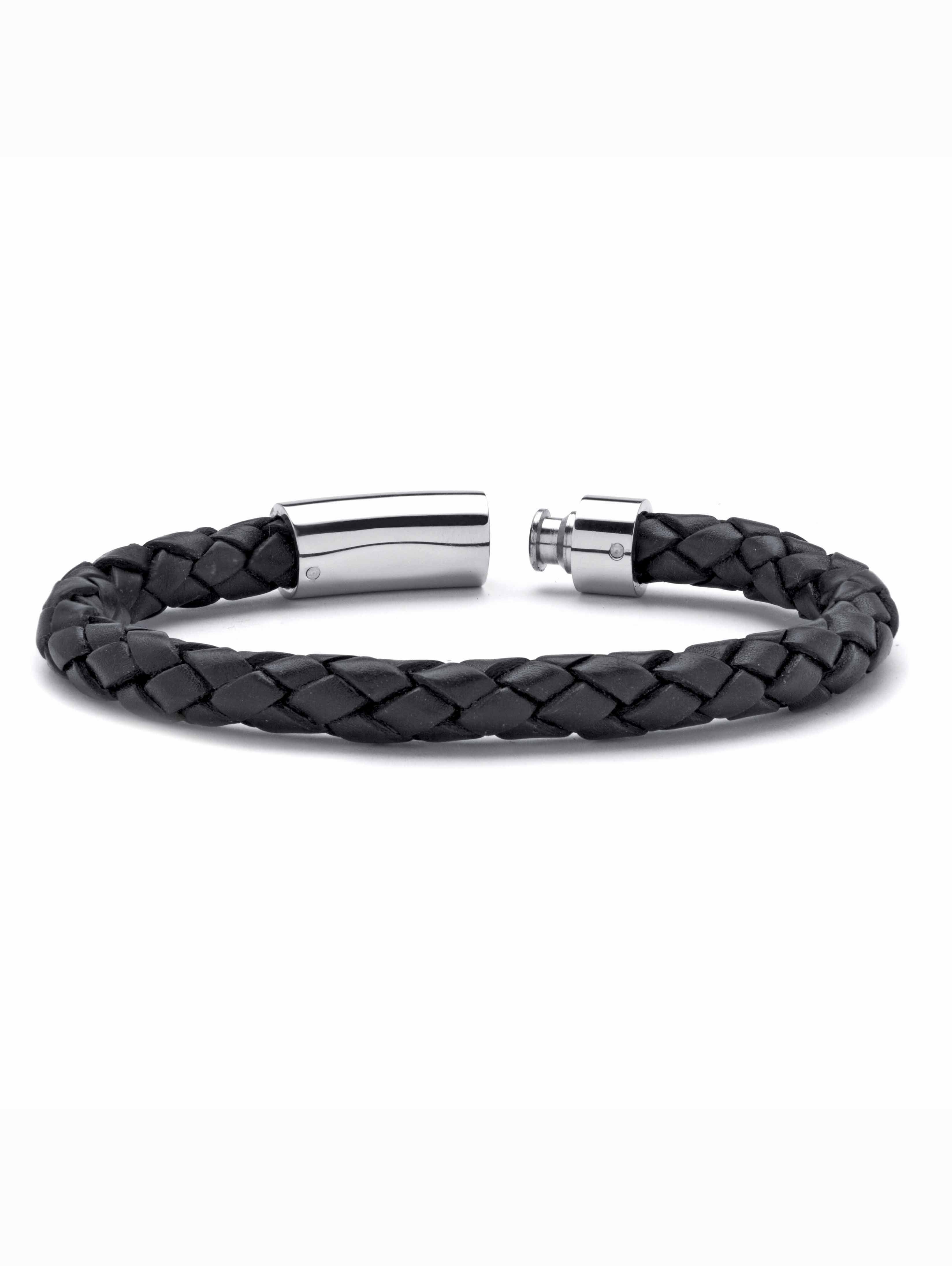 PalmBeach Jewelry Men's Black Leather Bracelet with Stainless Steel Slip Lock Closure 9" or 10"