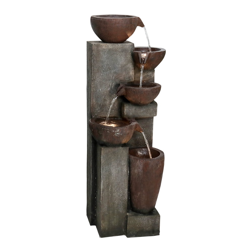 39.7”Outdoor Fountains and Waterfalls 5-tier Floor-Standing Water Fountain with LED Lights for Garden, Office,House, Patio, Backyard, and Home Art Decor