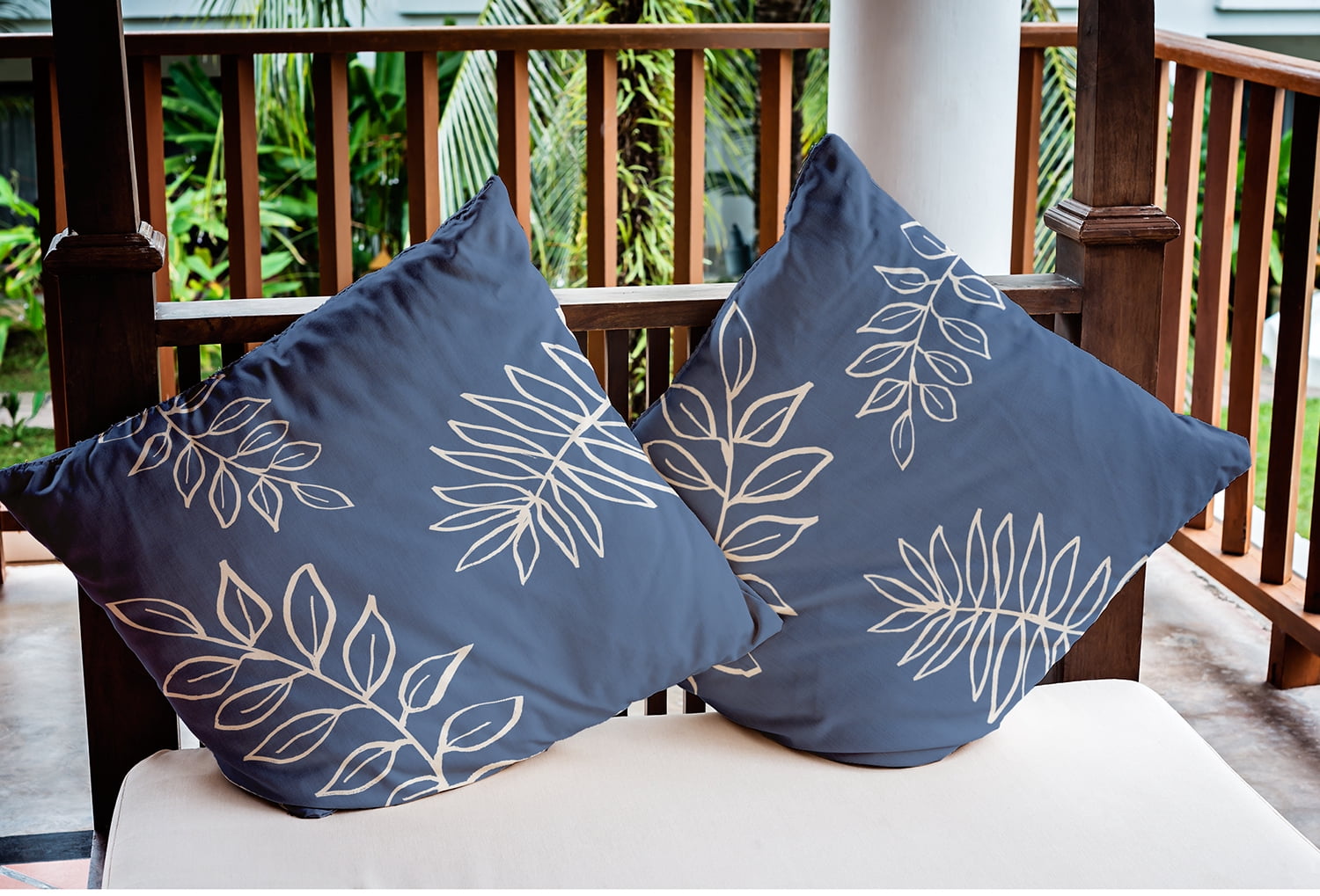 18"x18" Simply Daisy Fern Leaves Poly Indoor/Outdoor Pillow, Blue Qty 1