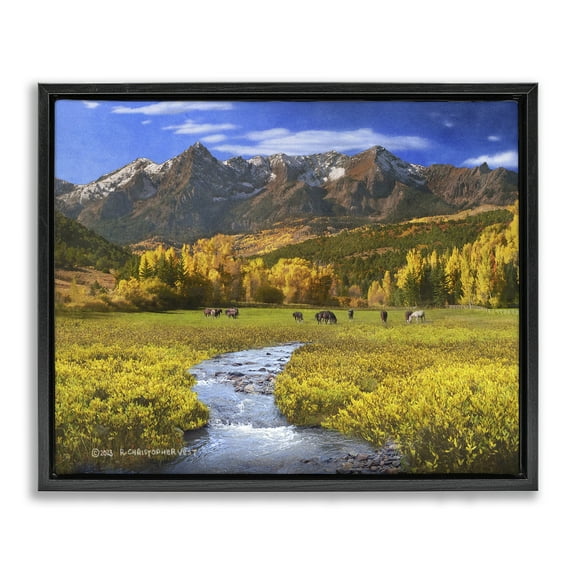Stupell Industries Horse Ranch Autumn View Landscape & Nature Photography Black Floater Framed Canvas Art Print Wall Art, 21 x 17