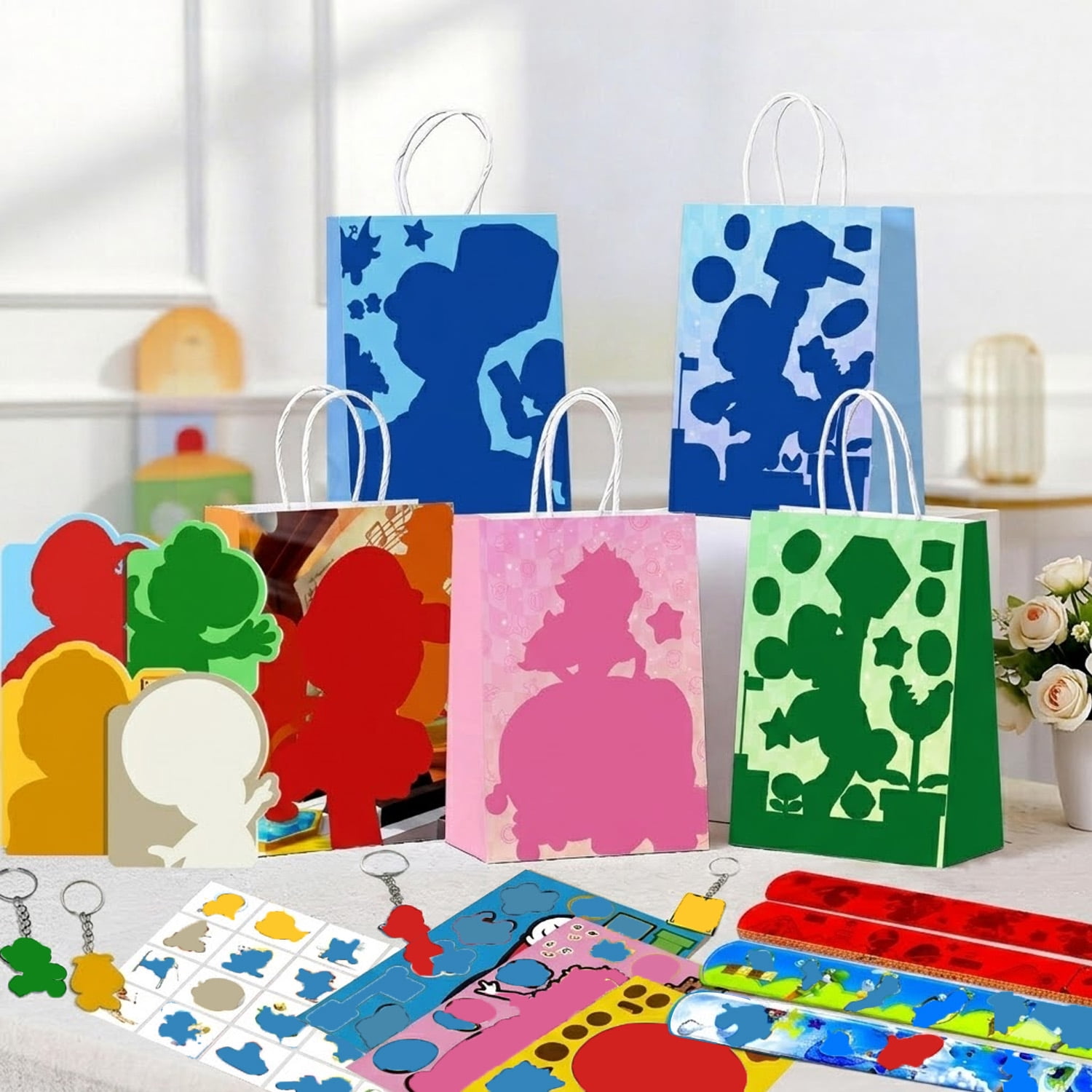 Kids Party Favors,104pcs All-in-One Kids Stationery Favors Sets - Cartoon Gift Bags Notebooks DIY Stickers Seals etc Cartoon Birthday Party Favors for Boys/Girls,for Cartoon Party Supplies