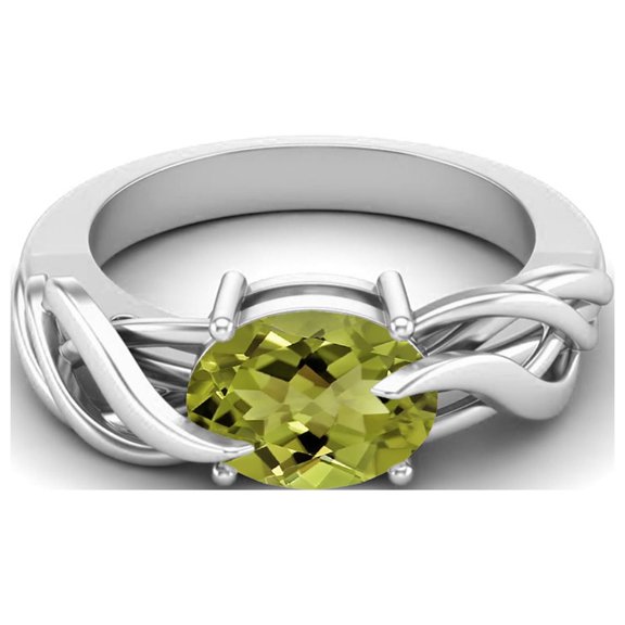 Mooneye 925 Sterling Silver 9X7mm Oval Shape Peridot Solitaire Women Valentines Day Gifts Ring