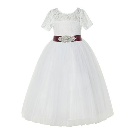 

Ekidsbridal Ivory Floral Lace Tulle Wedding Flower Girl Dress for Toddlers Communion Baptism Social Events LG2R3 3
