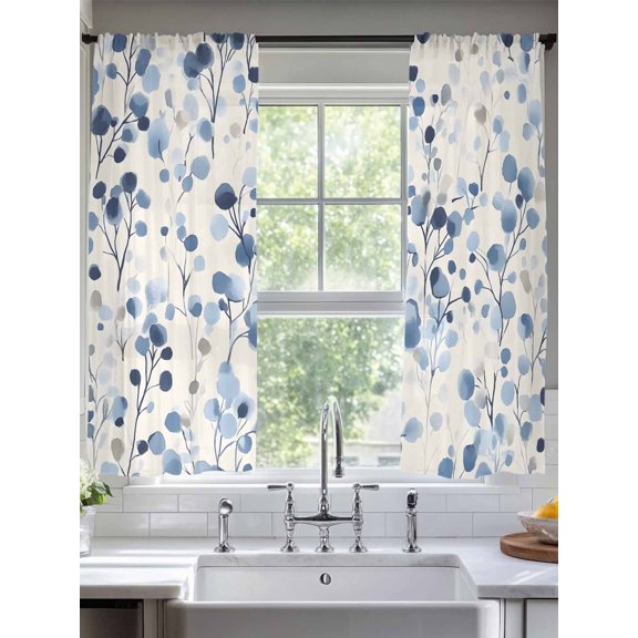 Blue Botanical Sheer Curtains for Living Room Bedroom Country Spring Summer Floral Leaves Sheer Curtains 72 Inch Long 2 Panels Set Light Filtering Curtain Window Treatments Drapes for Dining Room