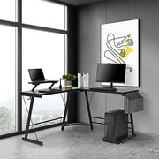 LIFEFAIR L-Shaped Desk, 51.2? Home Office Desk with Round Corner Computer Gaming PC Table with Removable Monitor Stand, CPU Stand and Storage Bag, Study Writing Workstation Desk